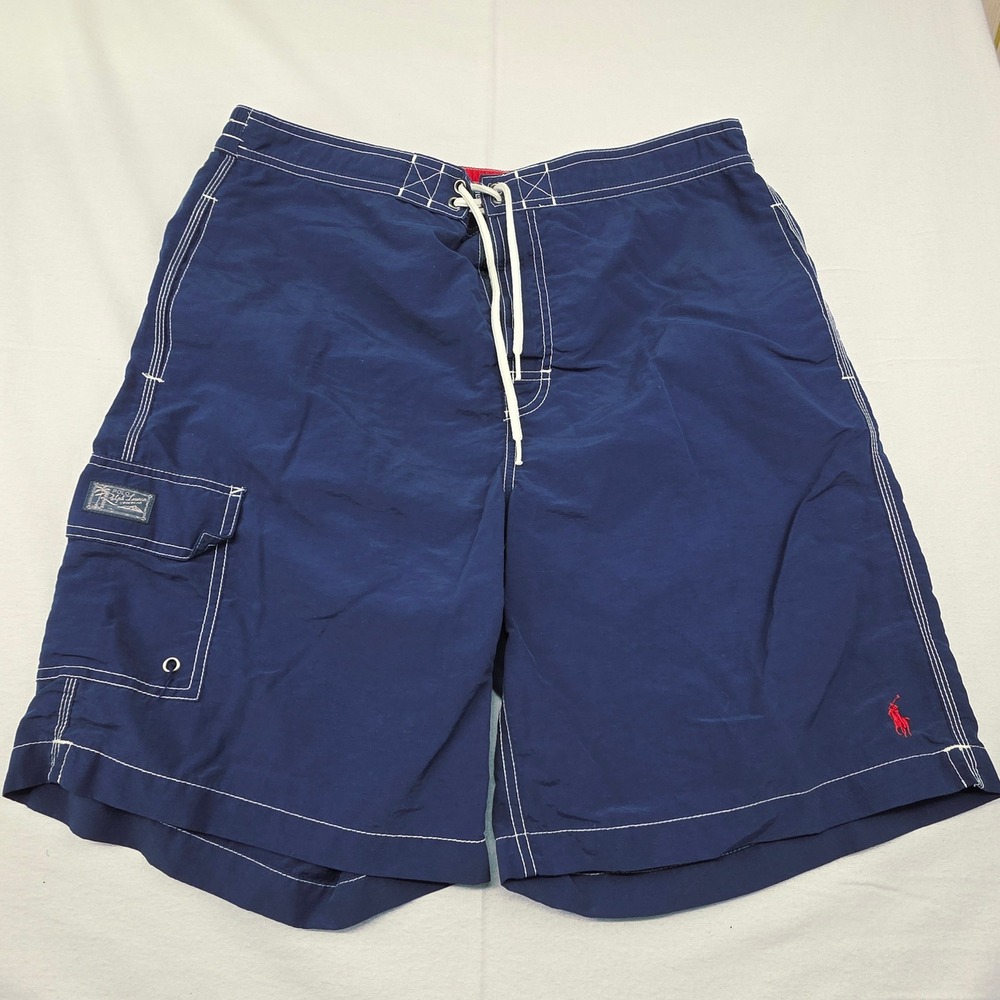 Polo Ralph Lauren Swim Trunks Mens Large Navy Blue Cargo Pocket Board Shorts